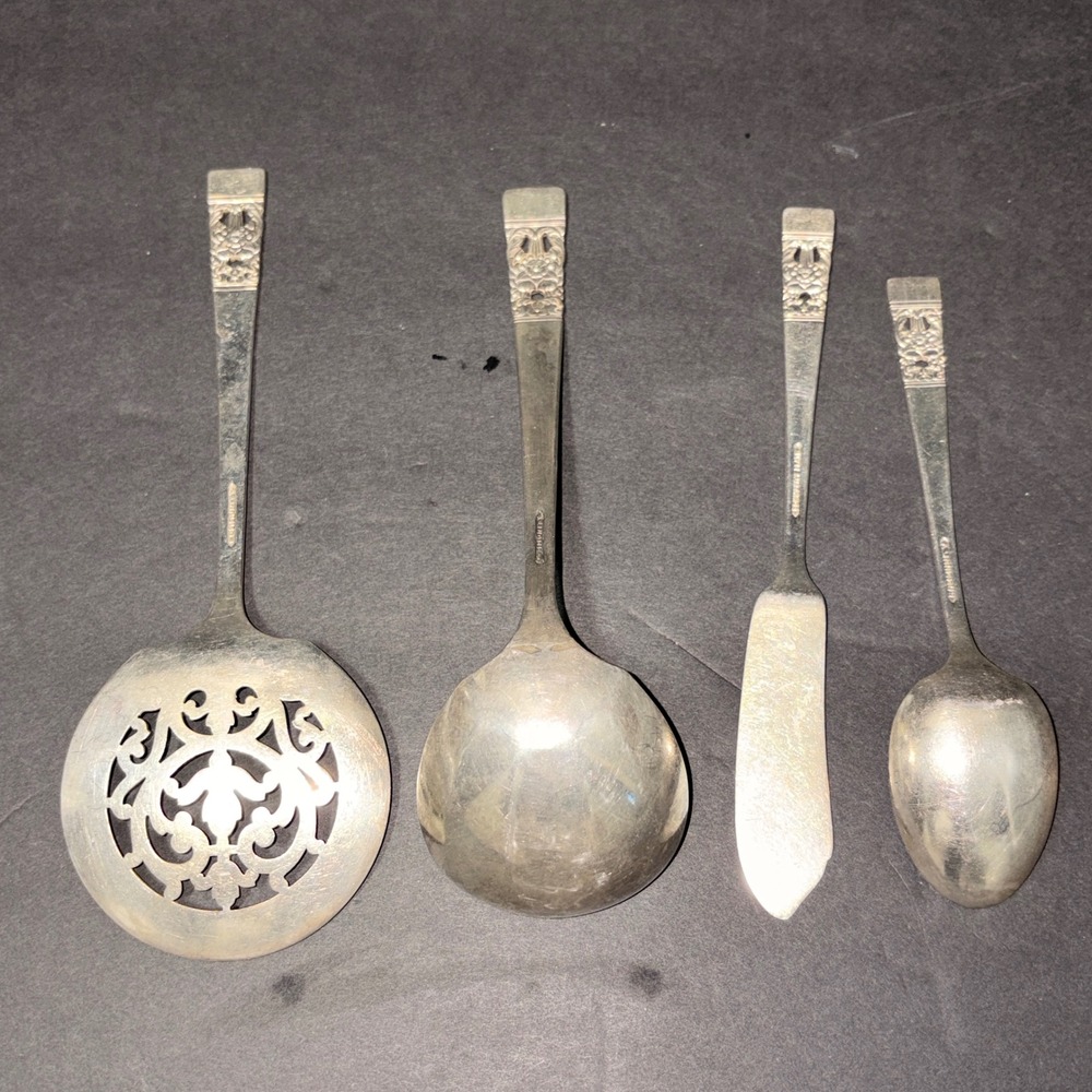 Vtg Oneida~Community 1936 Coronation Serving Set 4 PCs Ladel/Spoon/Slotted Spoon - Picture 8 of 10
